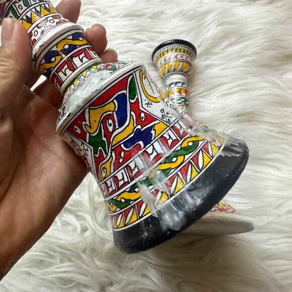 Vintage Hand Painted 2PCS Ceramic Candle Holders Artsy Artisan Tribal Boho - Picture 4 of 11